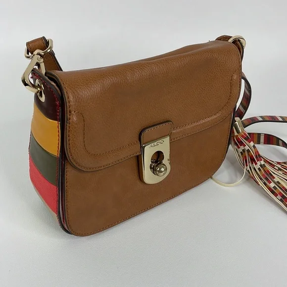 Aldo Faux Leather Multi-Colored Striped Crossbody Purse Tassle Boho